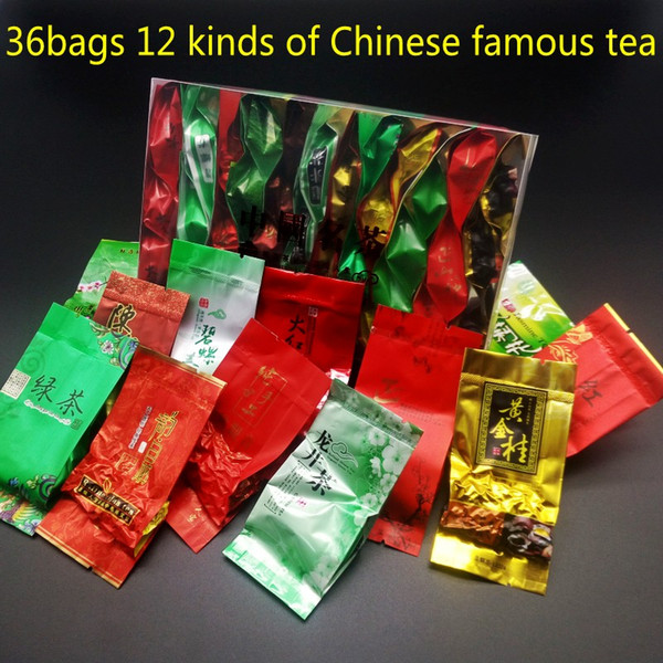 12 different flavors Famous Chinese tea Each tea Thre bags 36bags Milk oolong Dahongpao Tieguanyin Pu erh Green tea Puer Black Free shipping