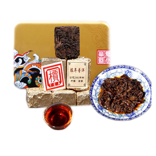 250g Yunnan Ripe Puer Tea Old Pu'er Black Tea Cooked Shu Puerh Small Brick Iron Box