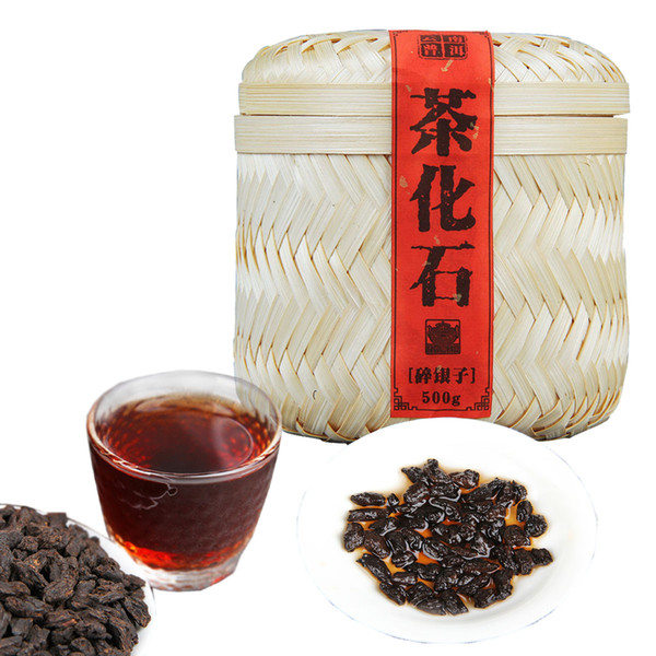 Premium Cooked Pu'er Tea Yunnan Pu-erh Tea Fossils Glutinous Rice Fragrant Handmade Bamboo Basket for Gift
