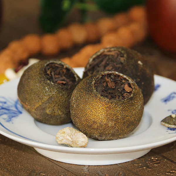 Chinese Shu Puer Tea Xiao Qing Gan, Green Orange Peel Yunnan Ripe Puerh Tea Slimming Benefits