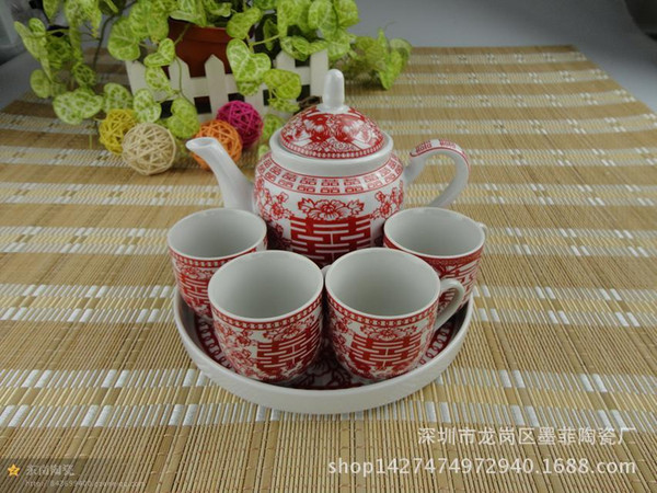 Chinese Red King cup creative wedding ceramic teapot tea sets wedding gift wedding gift