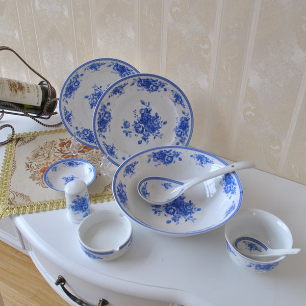 Supply Antique Jingdezhen blue and white bone china ceramic tableware 28 Gift Set 