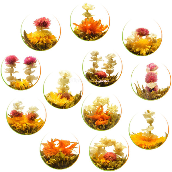 Wholesale 12 pcs Mixed Flower Teas, free shipping - 12 kinds of Handmade Mao Feng Blooming Flower Teas