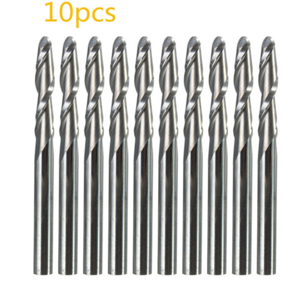 10Pcs 1/8 Inch 2 Flutes Carbide Helical Ball Nose End Mills Bits Cutter Length 38mm Machine power boards circuit boards Construction Tools