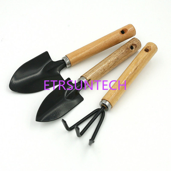 3Pcs/Set Mini Garden Hand Tool Kit Plant Gardening Shovel Spade Rake Trowel Wood Handle Metal Head Gardener QW8108