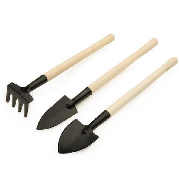 3pcs Mini Shovel Rake Set Portable Gardening Tool Bonsai Tools Wooden Handle Metal Head Shovel Harrows Spade for Flowers Potted Plants