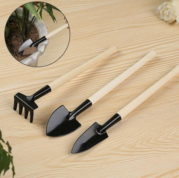 3pcs/set Mini Shovel Rake Set Portable Gardening Tool Wooden Handle Metal Head Shovel Harrows Spade for Flowers Pot CCA11485 100set