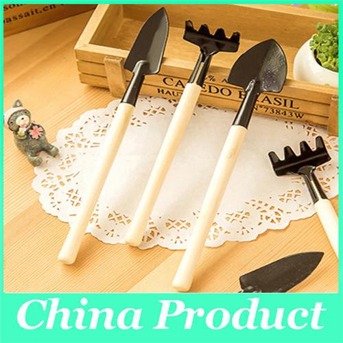 3 pcs Mini Garden Hand Tool Kit Plant Gardening Shovel Spade Rake Trowel Wood Handle Metal Head Gardener