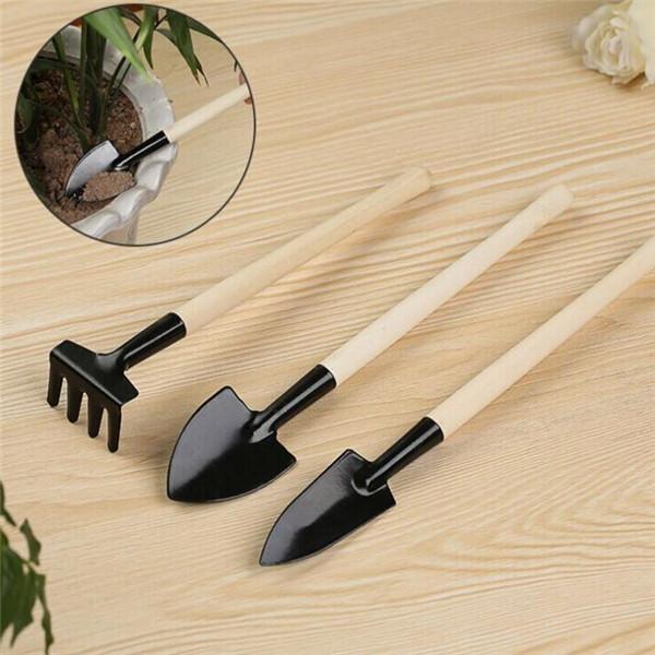 3pcs/set Mini Portable Gardening Tool Wooden Handle Metal Head Shovel Rake Spade Bonsai Tools For Herb Flowers Potted Plants