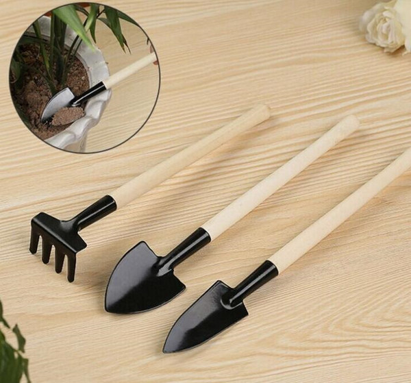 3pcs Mini Shovel Rake Set Portable Gardening Tool Bonsai Tools Wooden Handle Metal Head Shovel Harrows Spade for Flowers Potted Plants K238