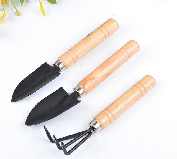 3Pcs/Set Mini Garden Hand Tool Kit Plant Gardening Shovel Spade Rake Trowel Wood Handle Metal Head Gardener