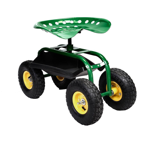 Rolling Garden Cart Work Seat With Heavy Duty Tool Tray Gardening Planting Green