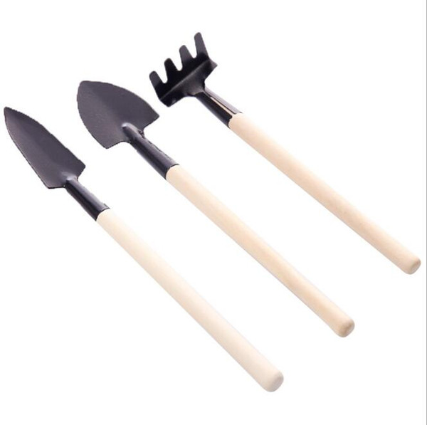 3pcs/set Mini Shovel Rake Set Portable Gardening Tool Wooden Handle Metal Head Shovel Harrows Spade for Flowers H138