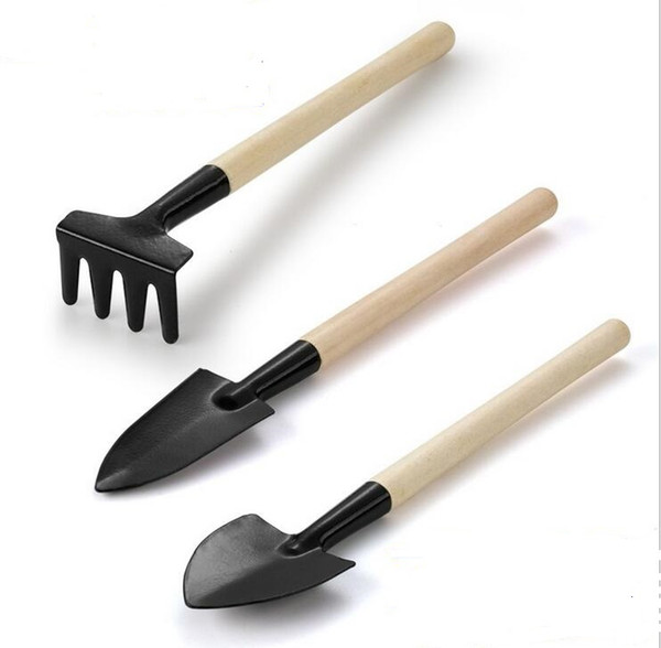 1 Set=3 pcs Mini Garden plant Tools Small Shovel Rake Spade Wood Handle Metal Head Potted tools Kids beach toy setl