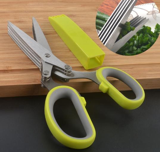 Multi-functional Stainless Steel 5 Layers Scissors Kitchen Knives Vegetables Scallion Herb Cut Scissors very easy use