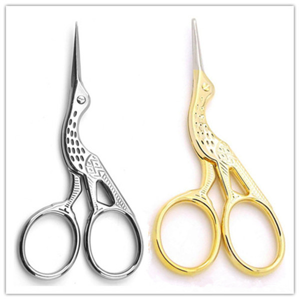 Stainless Steel Crane Shape Scissors Small Clipper Animal Carving Retro Gold Plated Silvery scissors Home Tool FFA1761