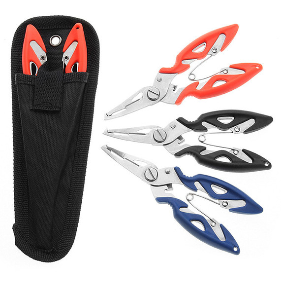 MIX COLOR Multi Function Stainless Steel Fishing Pliers Curved Nose Scissors Braid Cutters Hook Removers Fishing Line Cutters with Nylon bag