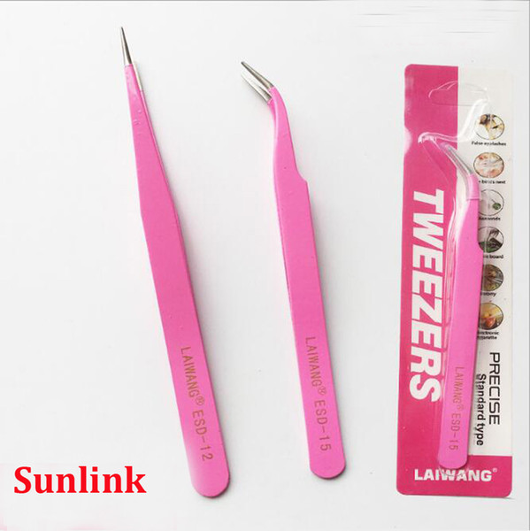 tweezer tool stainless steel 1.5MM Useful Eyelash Tweezers Curved Straight Pink Extensions Tool Style with retail package