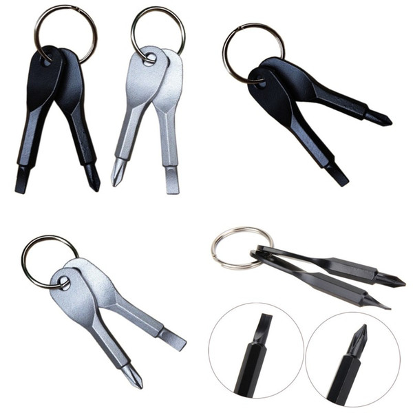 Stainless Steel Mini EDC Multifunction Screwdriver Key Shape Slotted Screwdrivers Keychain Pocket Repair Tool with Key Ring