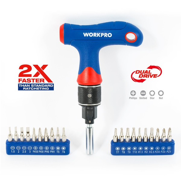 WORKPRO 2X Faster Mini Screwdriver T-handle Dual Drive Screwdriver