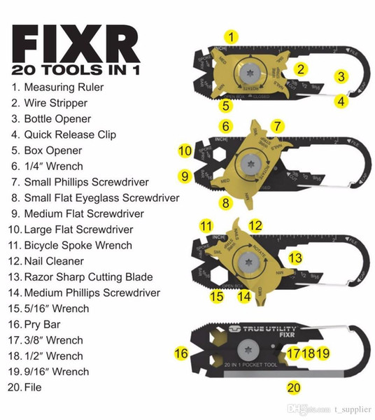 Gadget Portable EDC Portable Mini Utility FIXR 20 in 1 Pocket Multi Tool Keychain Outdoor Camping Key Ring