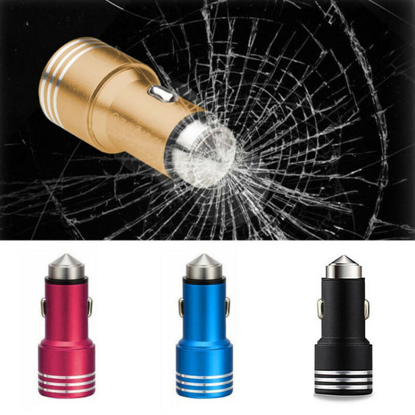 Safety Hammer Auto Car Charger Dual USB Output Fast Charge Adapter Ipad Digital Camera Cell Phone Chargers cny1247