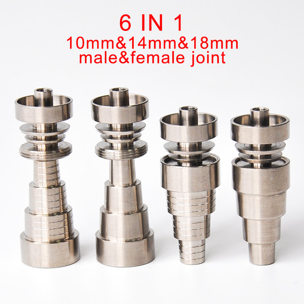 Universal Domeless 6IN1 Titanium Nails 10mm 14mm 18mm joint for male and female domeless nail Dab Rigs Smoking Accessories free shipping