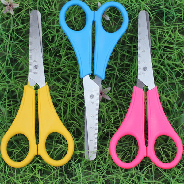 Student office scissors color plastic handle with graduated 5 inch