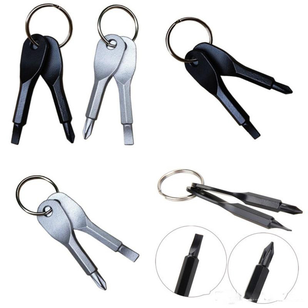 Stainless Steel Mini EDC Multifunction Screwdriver Key Shape Slotted Screwdrivers Keychain Pocket Repair Tool with Key Ring