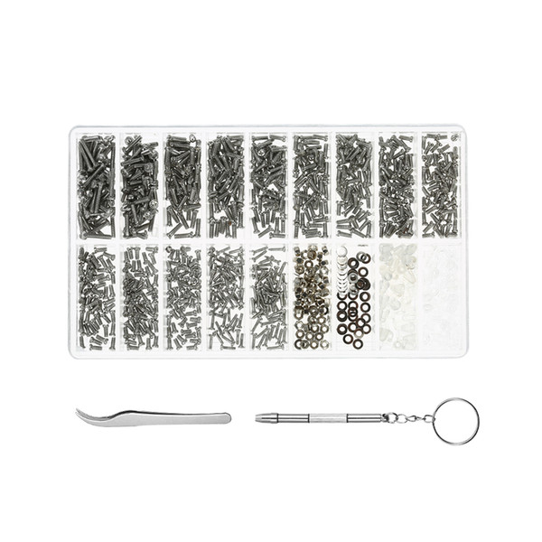 1000pcs Eyeglass Sunglasses Watch Repair Kit with Tweezers Screwdriver Tiny Micro Screws Nuts Assortment Stainless Steel Screws