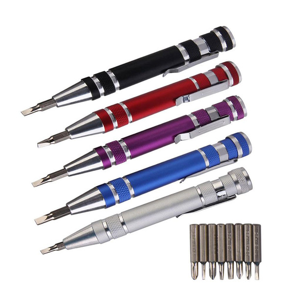 8 in 1 Screwdriver Set Aluminum Precision Pen Screw Driver Kit Pen Style Repair Tools for Mobile Phone Multi-Tool screwdrivers slotted