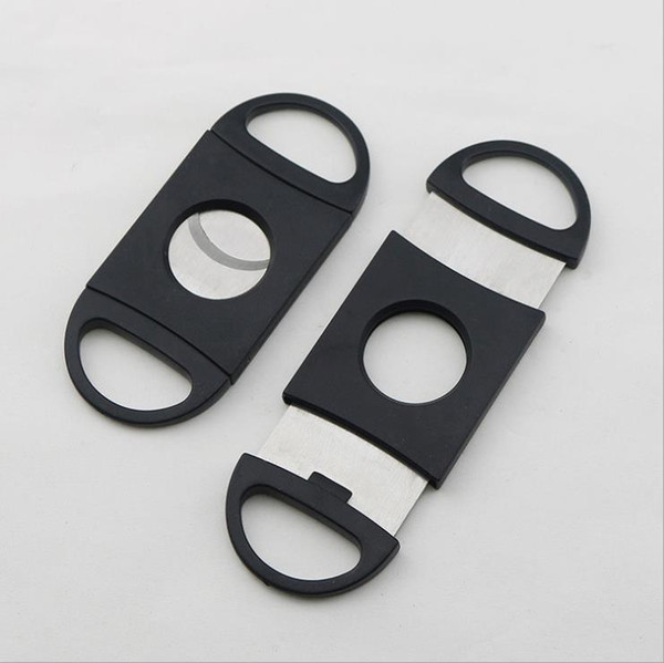 Pocket Plastic Stainless Steel Double Blades Cigar Cutter Knife Scissors Black New