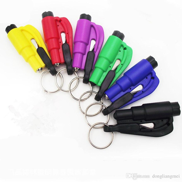 Mini 3 in 1 Seatbelt Cutter Emergency Hammer Glass Breaker Key Chain Smart AUTO rescue hand tool Safety Escape Lift Save with Whistle 500V37