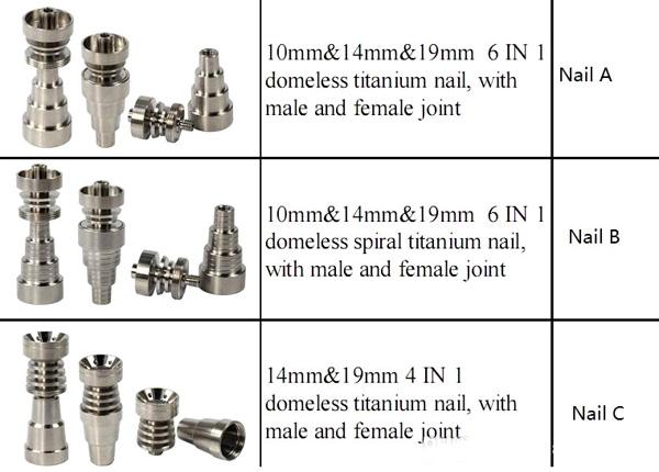 Hot Titanium Nail Domeless 4 in 1 and 6 in 1 Titanium Nails with Male and Female Joint for Glass Pipe Bong Universal