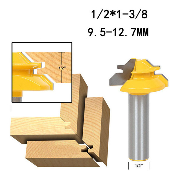 Lock Miter Router Bit 45 Degree 1/2 Inch Shank Tenon Cutter Carbide Tipped Width 1-3/8