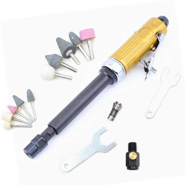 extension rod pneumatic engraving tool air carve tool wind grinding machine air grinder miller sanding polishing with 10pcs grinde bits