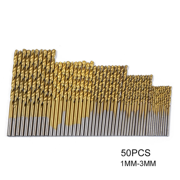 50Pcs 1/1.5/2/2.5/3mm Titanium Coated Drill Bits HSS High Speed Steel Twist Drill Bits Set Tool High Quality Power Tools