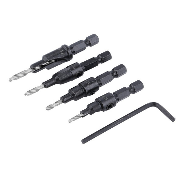 4 pcs HSS Countersink Drill Bits + 1 pcs 1/4 Quick Change Hole Hex Shank Screw Hot Search