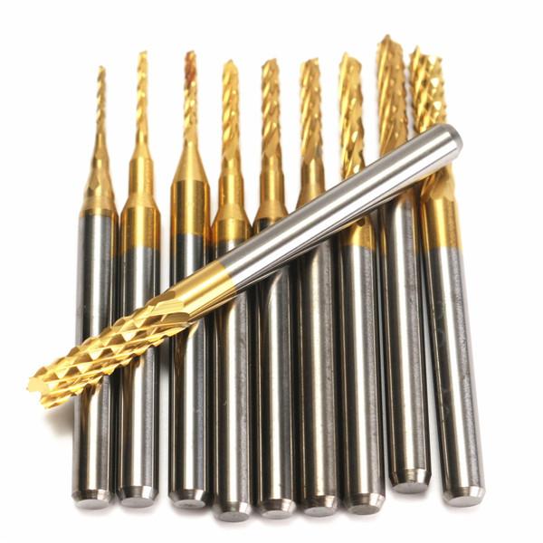 10pcs 0.8-3mm Titanium Coated PCB Drill Bits Carbide Engraving Milling Cutter for CNC Rotary Burrs