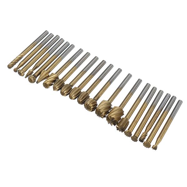 20Pcs Titanium Coated Rotary File Cutters HSS Mini Burr Woodworking Milling Carving Rasp Drill Bits