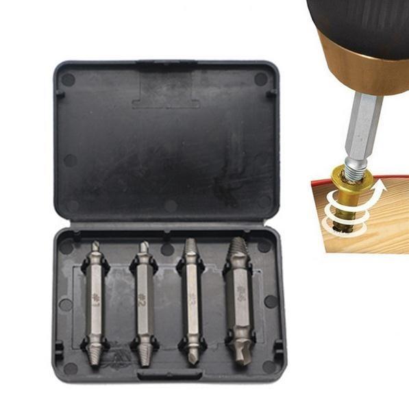 4pc Double Side Damaged Screw Extractor Drill Bits S2 Alloy Steel Out Remover Bolt Stud Tool Dril Bit Set Screw Extractor c081