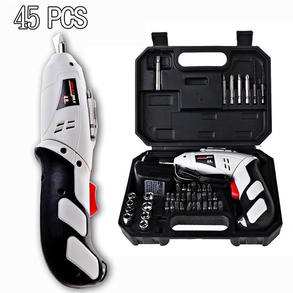 Free shipping Wholesale power tools 45PCS Household Cordless Reversible Rechargeable Drill Bit 4.8V Electric Screwdriver Power Driver Tool