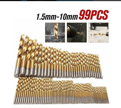 New 99pcs Titanium Coated HSS High Speed Steel Drill Bit Set Tool 1.5mm - 10mm (Size: 99)