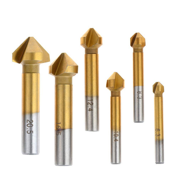 90 Degree Countersink Drill Bits 3 Flute Titanium Chamfer Cutter Mill Drill Bits (6.3mm,8.3mm 10.4mm, 12.4mm, 16.5mm, 20.5mm)