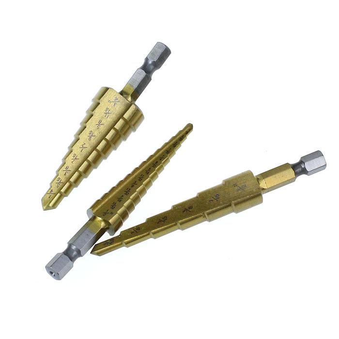 Moodeosa 3pc Quick-change Hex Shank larger Titanium Coated Step Drill Bit Set Free shipping &wholesale