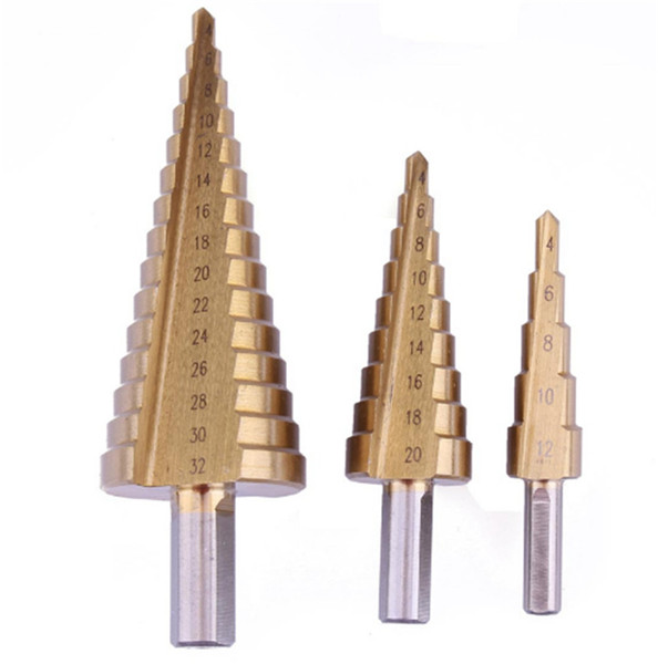 High Quality 3pcs Triangle Shank Step Drill Bit/Pagoda Drill Bits/Ladder Drill Hand Tools 4-12/4-20/4-32