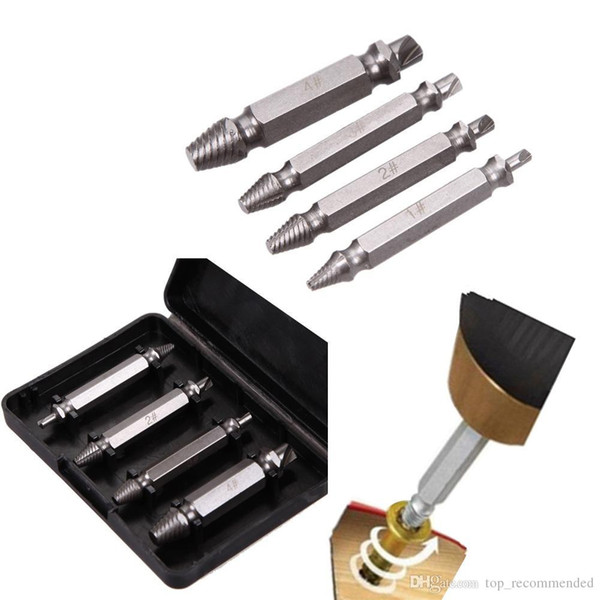 4Pcs/Set Double Side Damaged Screw Extractor Drill Bits Guide Set Broken Damaged Removal Power Tools Accessories Screw Extractor