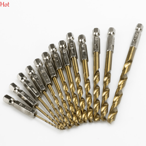 13pcs Tungsten Carbide Twist Drill Bits Power High Speed Steel Titanium Coated Drill Bit Set Wood Tool Hex Shank 1.5-6.5mm SV026569