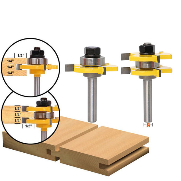 2pcs/Set 8mm Shank 2 Bit Tongue and Groove Router Bit Set Wood Milling Cutter flooring knife