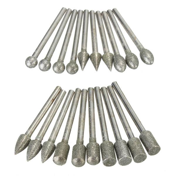 20pcs 3mm Shank Diamond Grinding Burr Drill Bits Sets for Dremel Rotary Tools